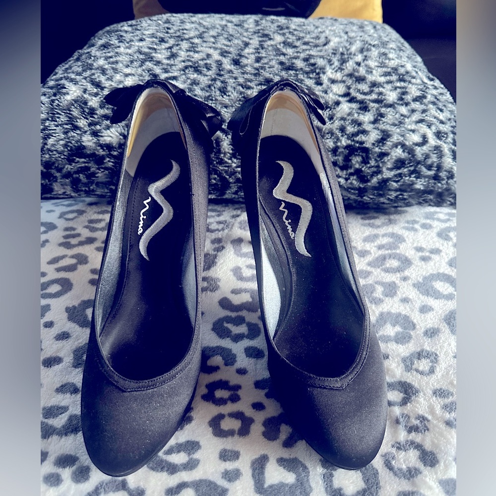 Nina Black Satin Pumps